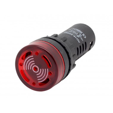 Flashing Red Pilat LED Buzzer 22mm 12V - Panel Mount - Continuous Beep