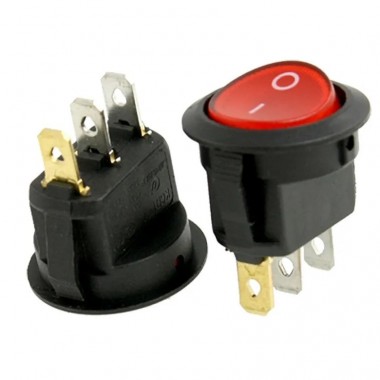 Rocker Switch (Round) 16.5mm Illuminated Red-Lamp 3-Pin SPST On-Off